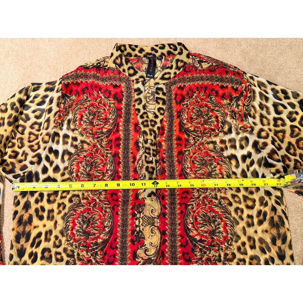 Lamoda Hindu Women's Leopard Barocco Print Long Sleeve Blouse Size XL - Picture 2 of 7